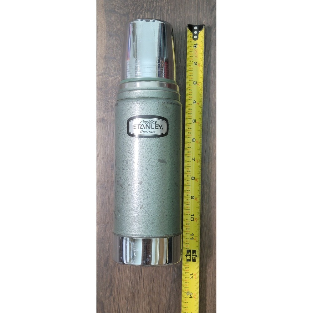 Vintage Aladdin Stanley Thermos Bottle Green Chrome Accents‎ Collectible Lunch